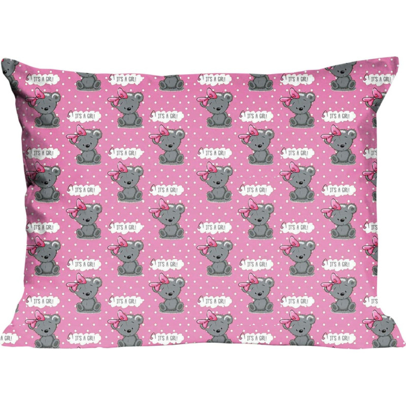 Kokvilnas spilvendrāna 70x80 555K rozā pelēki lācīši Kids 24