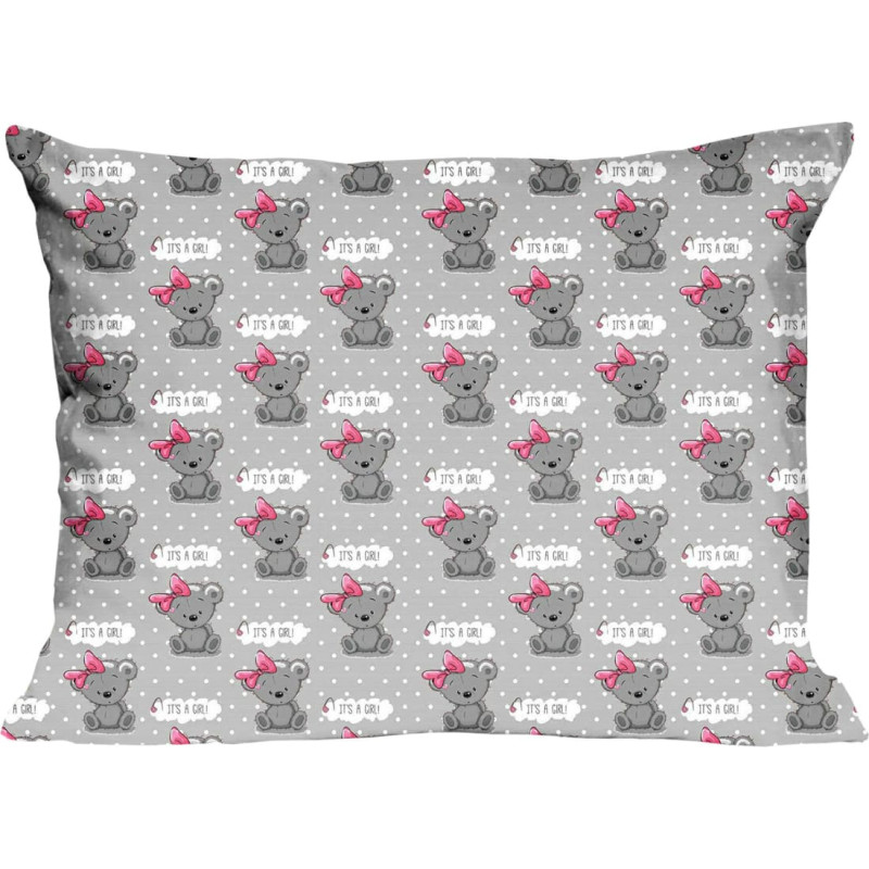 Kokvilnas spilvendrāna 40x60 556K rotaļu lācīši pelēki rozā Kids 24