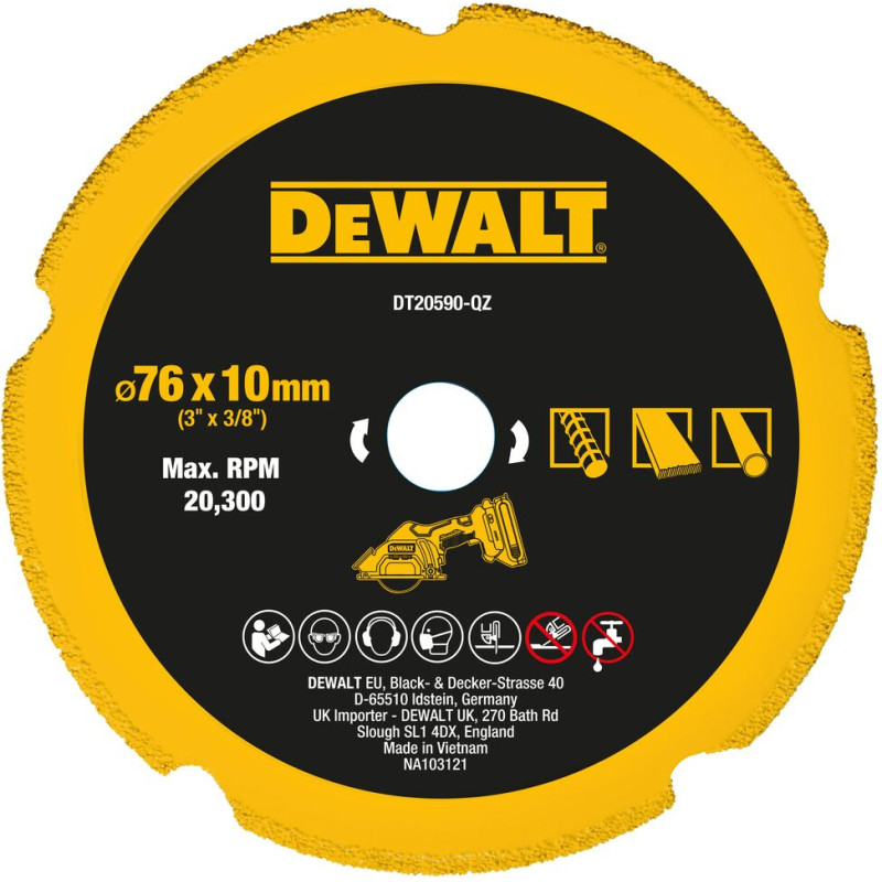 Dewalt-Akcesoria ar dimantu pārklāts disks 76 mm DEWALT [DT20590-QZ] metāla ģipškartona plākšņu griešanai