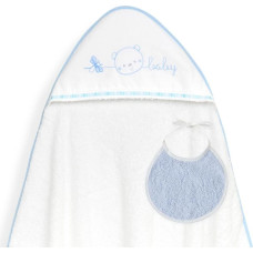 Interbaby Vannas dvielis 100x100 Baby balts zils dvielis ar kapuci + priekšautiņš