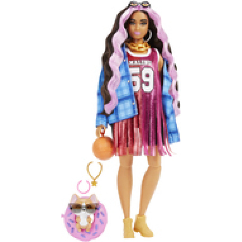 Doll Barbie Extra Sports dress | Black and pink hair