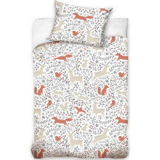 Kokvilnas gultas veļa 90x120 Animals smilškrāsas sarkana spilvendrāna 40x60 gultai