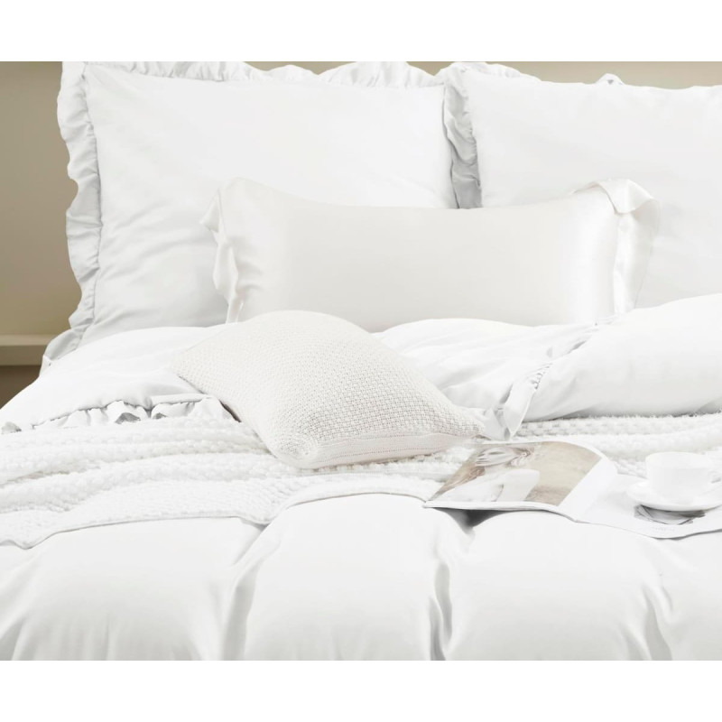 Mikrošķiedras gultas veļa 140x200 Ruffy white ar volānu I24