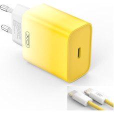 XO wall charger CE18 PD 30W 1x USB-C yellow-white + cable USB-C - Lightning