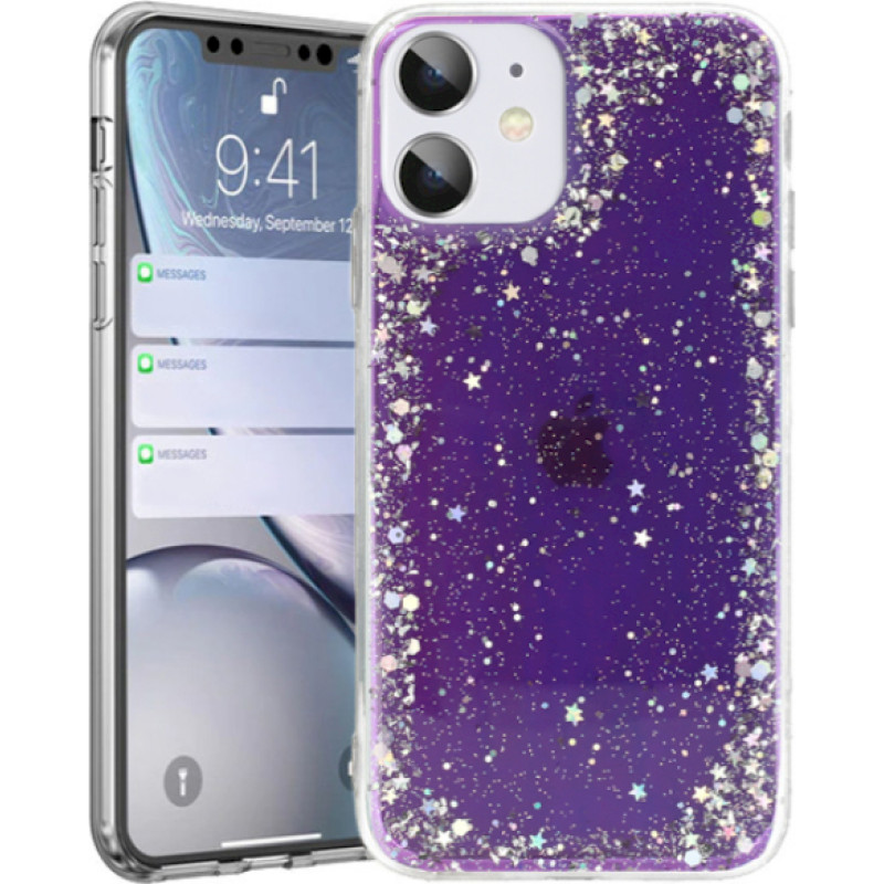 Fusion Glue Glitter Back Case Silikona Aizsargapvalks Apple iPhone 12 | 12 Pro Violets