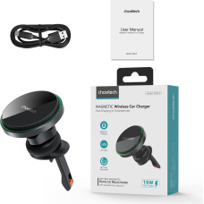 Choetech Auto turētājs ar 15W bezvadu uzlādi ventilācijas atverei - melns