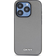 Dkny PU Leather Silver Metal Logo Magsafe Case for iPhone 14 Pro Grey