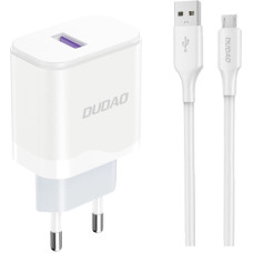 Dudao USB-A 18W sienas lādētājs ar USB-A - microUSB kabeli, balts