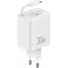 USAMS Ład. siec. 1xUSB-C ze zwijanym kablem USB-C Retractable PD+QC 30W Gan Fast Charging biały|white YC Series CC241TC02 (US-CC241)