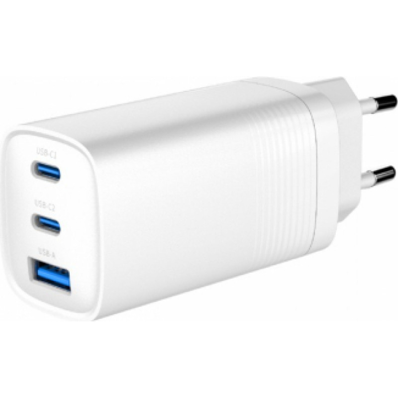 Lādētājs Gembird 3-port 65W GaN USB PowerDelivery fast Charger White