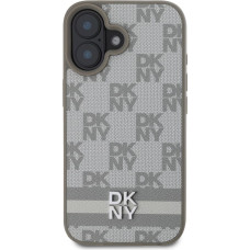 Dkny PU Leather Checkered Pattern and Stripe Case for iPhone 16 Beige