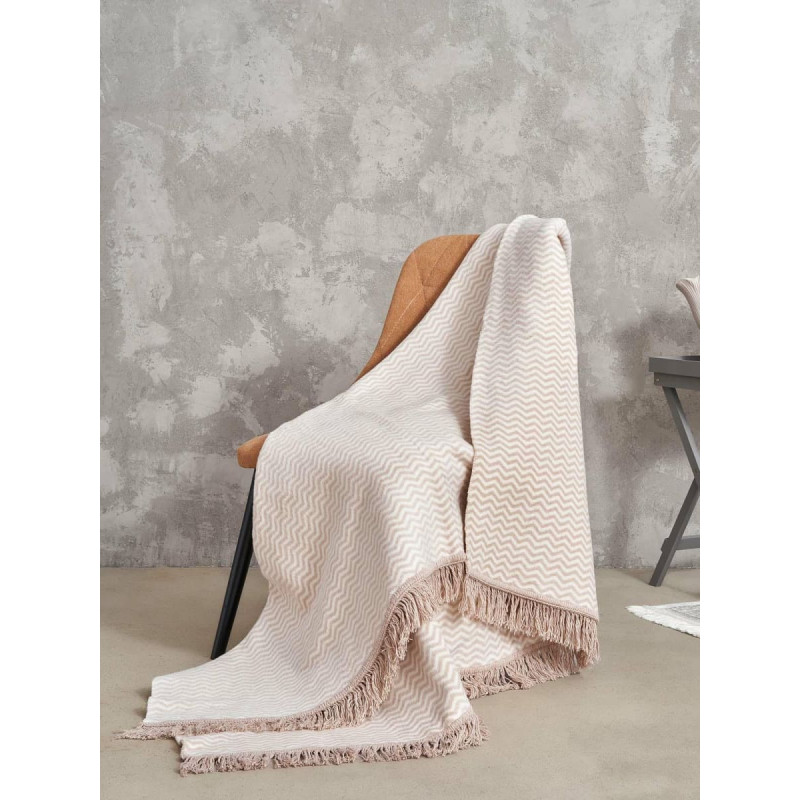 Unia - Cotton Cloud Kokvilnas akrila sega 150x200 2149/2 Zigzaga pulverveida gultas pārklājs pleds ar bārkstīm SG