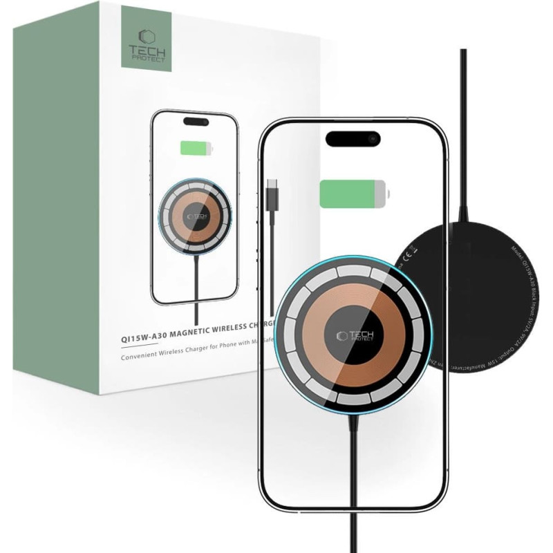 Tech-Protect QI15W-A30 inductive charger with MagSafe with USB-C cable - black