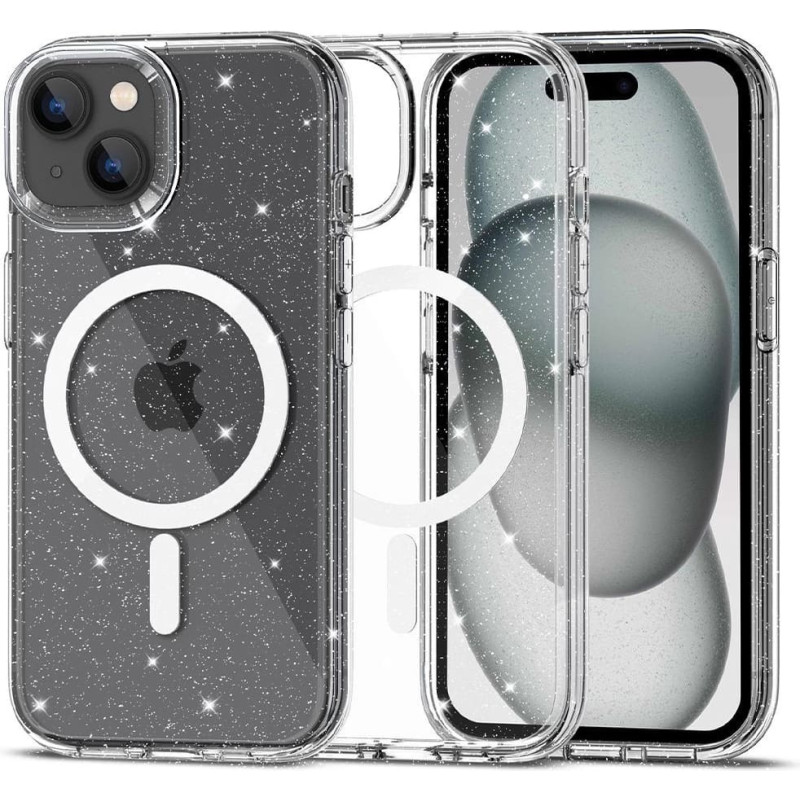 Tech-Protect FlexAir Hybrid MagSafe case for iPhone 15 - transparent and glitter