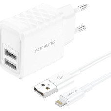 Foneng EU53 2xUSB-A, 2.4A network charger (White) + USB-A toLightning cable