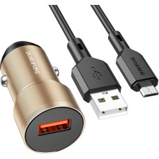 Borofone Car charger BZ19A Wisdom - USB - QC 3.0 18W with USB to Micro USB cable gold