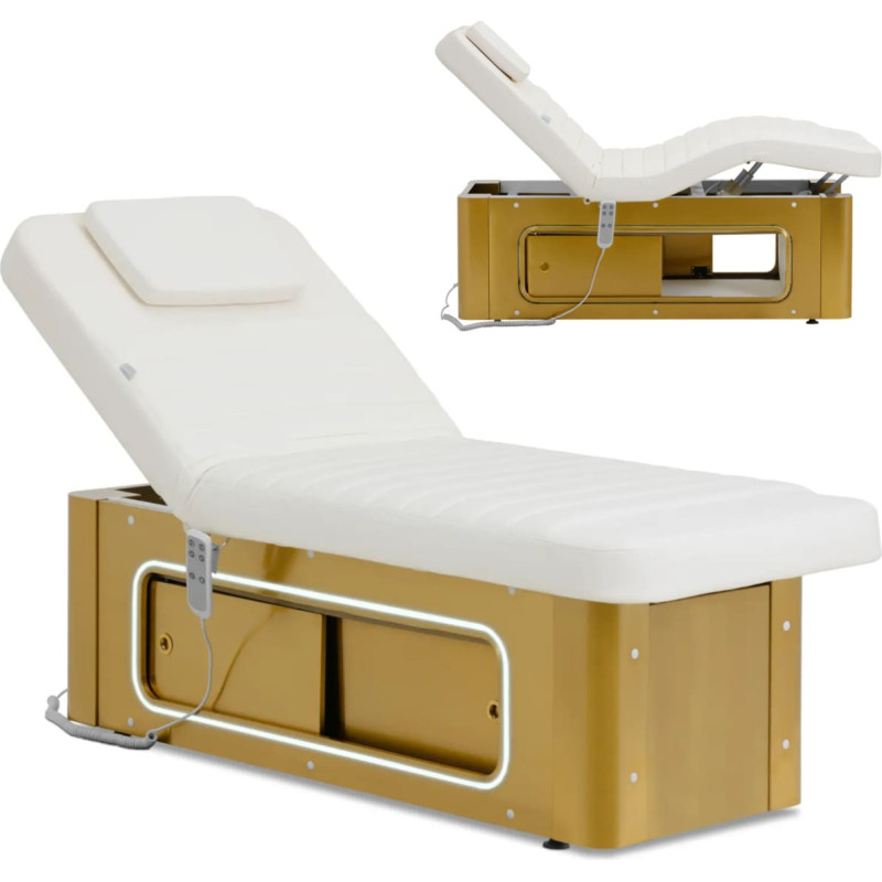 Physa SPA tattoo masāžas galds, apsildāms, 2 dzinēji, 200 kg POTENZA - balts un zelts
