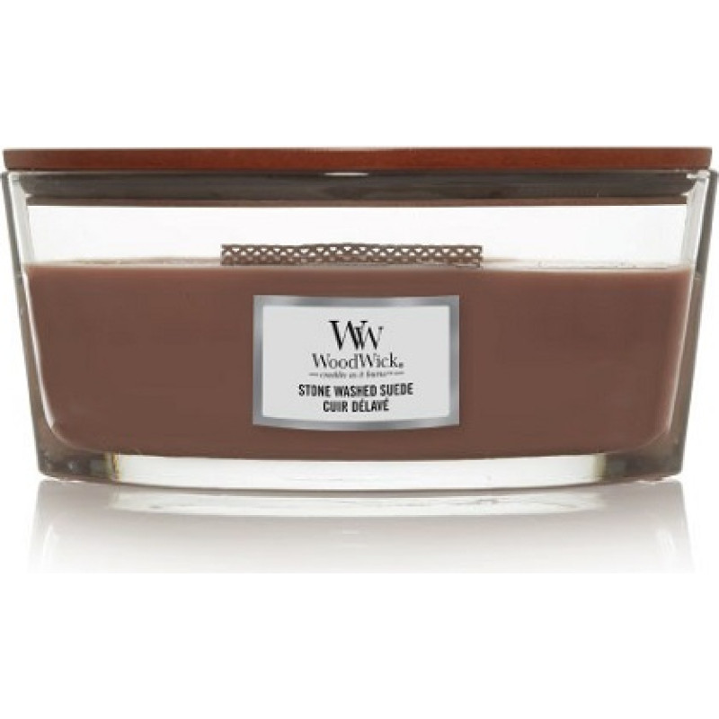Woodwick Stone Washed Suede scented candle with wooden wick 453,6 g