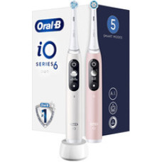 Oral B iO6 Series Duo Pack White|Pink Sand Extra Handle Toothbrush ( 2 ks ) - Elektrický zubní kartáček