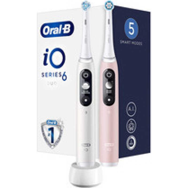 Oral B iO6 Series Duo Pack White|Pink Sand Extra Handle Toothbrush ( 2 ks ) - Elektrický zubní kartáček