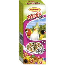 Placek Papildbarība putniem – Avicentra Sticks fruit, nutty for small parrots, 2 x55 g