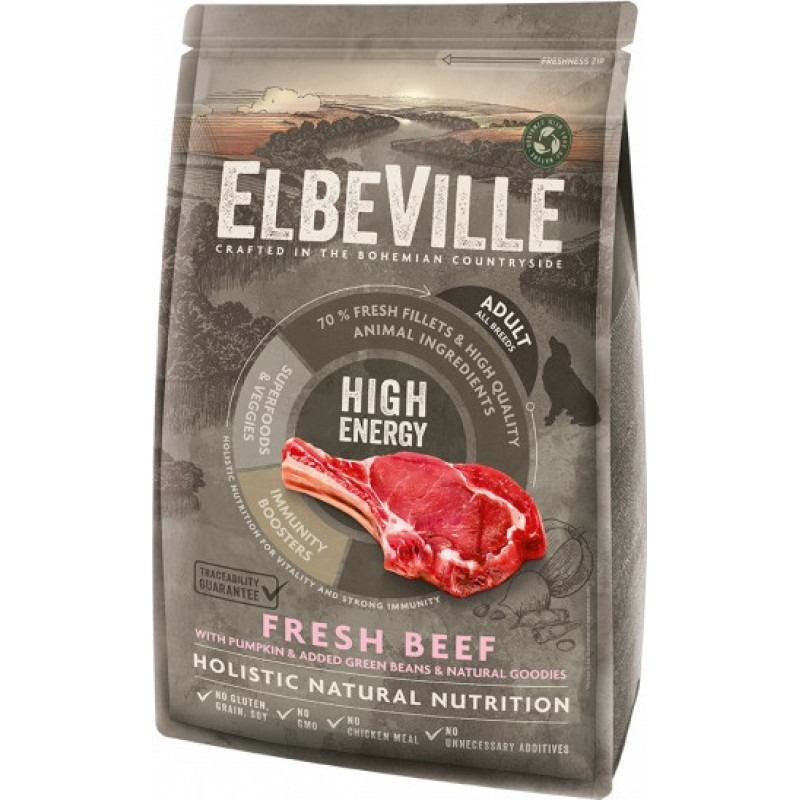 Elbeville Sausa barība suņiem - ELBEVILLE Adult All Breeds Fresh Beef High Energy 1,4 kg