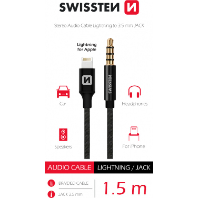 Swissten Textile Audio Adapteris Lightning | 3 5 mm | 1.5m