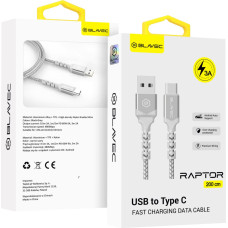 Blavec Cable Raptor braided - USB to Type C - 3A 2 metres (CRA-UC3WS20) white-silver