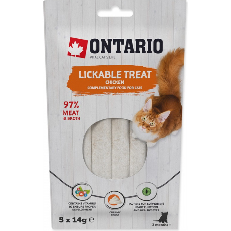 Ontario Gardums kaķiem – Ontario Lickable Treats Chicken, 5 x 14 g