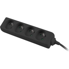 Power strip 1.5m, black, 4 sockets, cable made of solid copper