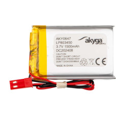 Lithium Polymer Battery Akyga AKY0647 LP803450 Li-Po 3.7V|1500mAh PCM JST 2.54 2-Pin Connector 150mm