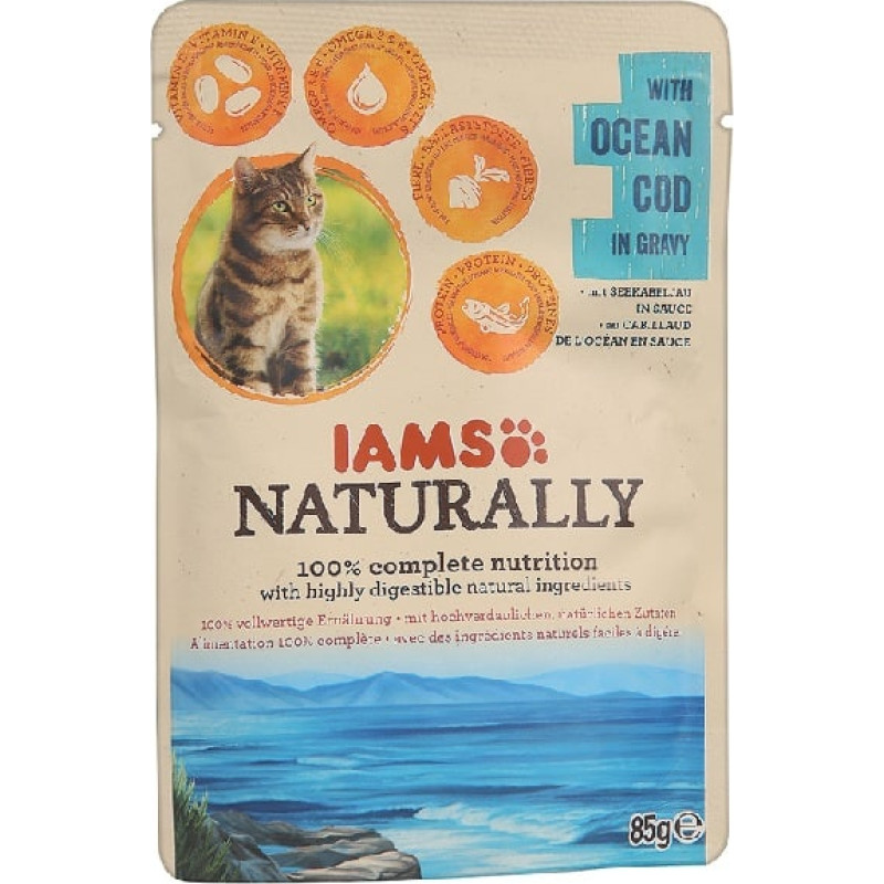 Iams Konservēta barība kaķiem : IAMS CAT Naturally Adult Ocean Cod in gravy 85gr.