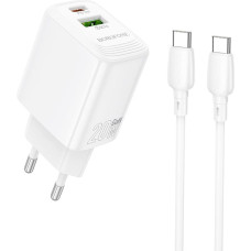 Borofone Wall charger BN27 Fuente - USB + Type C - QC 3.0 PD 20W with Type C to Type C cable white