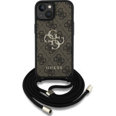 Guess PU 4G Metal Logo Crossbody Strap Case for iPhone 15 Brown