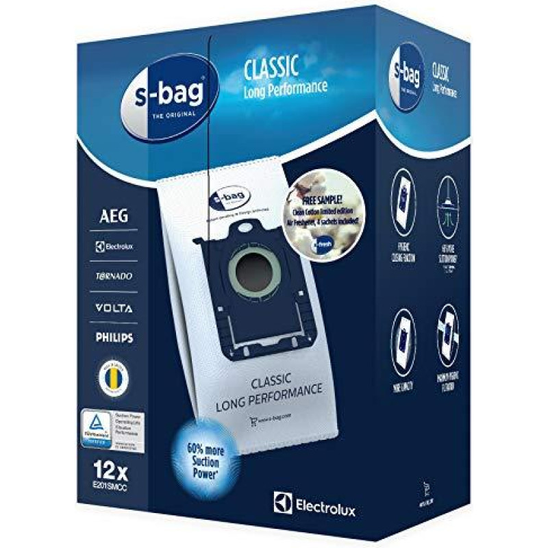 Electrolux Classic Long Performance Vacuum Cleaner Bags E201SM s-bag Number of bags 12  White