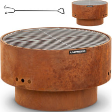 Uniprodo Dārza ugunskura bedre ar restēm un pokeri 60 x 60 x 34,5 cm - rūsas efekts