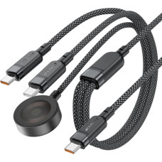 Acefast 3in1 kabelis USB-C — 2x USB-C / Apple Watch Qi lādētājs 480Mb/s 100W 1,2m - melns