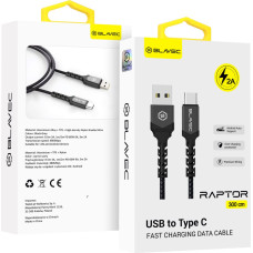 Blavec Cable Raptor braided - USB to Type C - 2A 3 metres (CRA-UC2BG30) black-grey