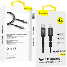 Blavec Cable Raptor braided - Type C to Lightning - PD 20W 2,4A 2 metres Apple CarPlay (CRA-CL24BG20) black-grey