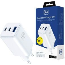 Ładowarka sieciowa 3MK Hyper GaN Charger  65W 1xUSB-A 2xUSB-C PD QC4+ biały