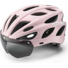 Rockbros Bike Helmet with Visor, Detachable UV Goggles, Detachable Visor, Unisex - Pink