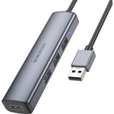 Borofone Adapter DH12 Smart 4 w 1 - USB to 4xUSB 2.0 - 1,2 metres grey