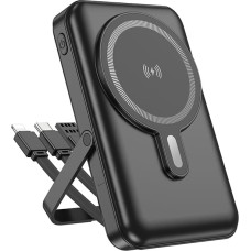 Borofone Power Bank 10000mAh BJ67 Clever - USB + Type C - QC 3.0 22,5W + PD 20W magnetic with induction charging, with Type C, Lightning and USB cables black