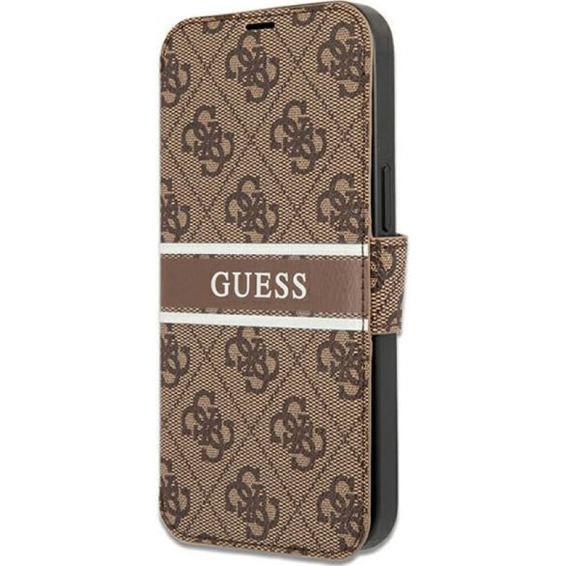 GUBKP13L4GDBR Guess PU 4G Printed Stripe Book Case for iPhone 13 Pro Brown