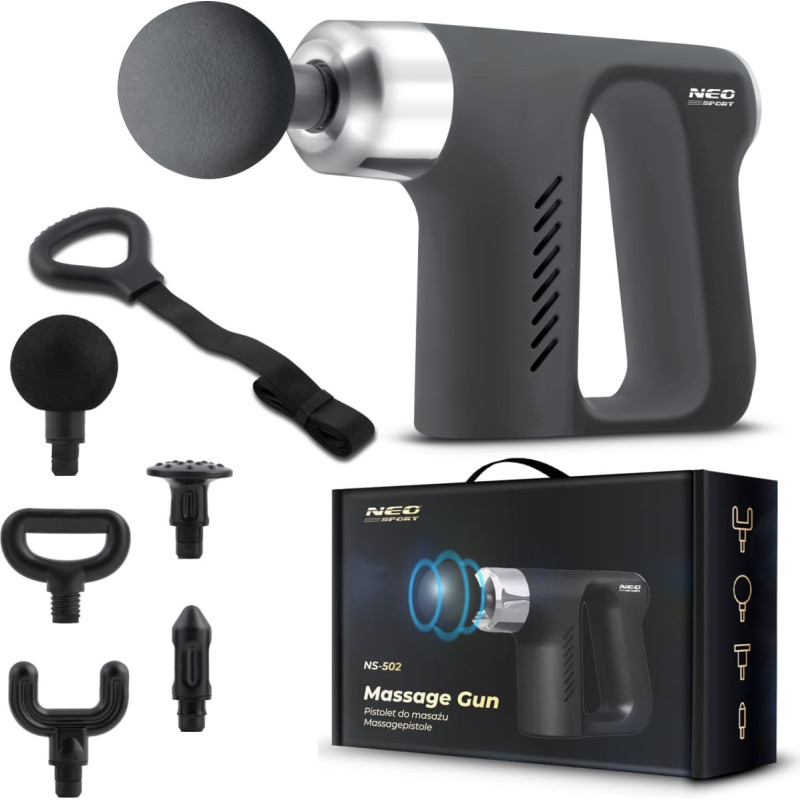 Neo-Sport Ķermeņa masāžas pistole 5 uzgaļi NS-502 melna