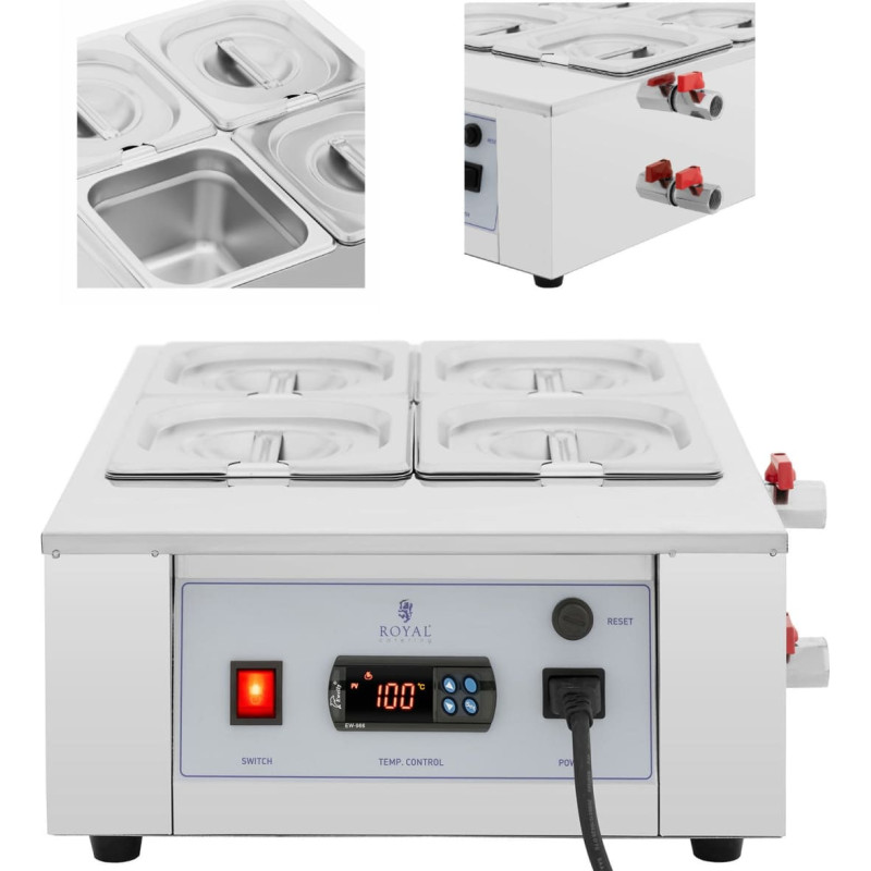 Royal Catering &Scaron;okolādes mērču un glazūras sildītājs, elektrisks, 4 x 1,5 l, 1500 W