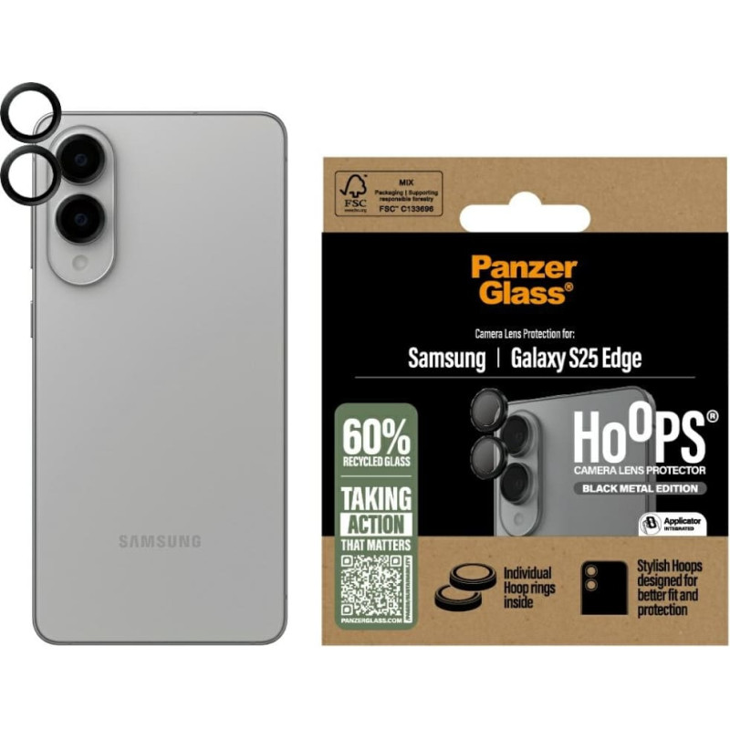 Tempered Glass for Camera Lens PanzerGlass Hoops Lens Protector for Samsung Galaxy S25 Edge Black
