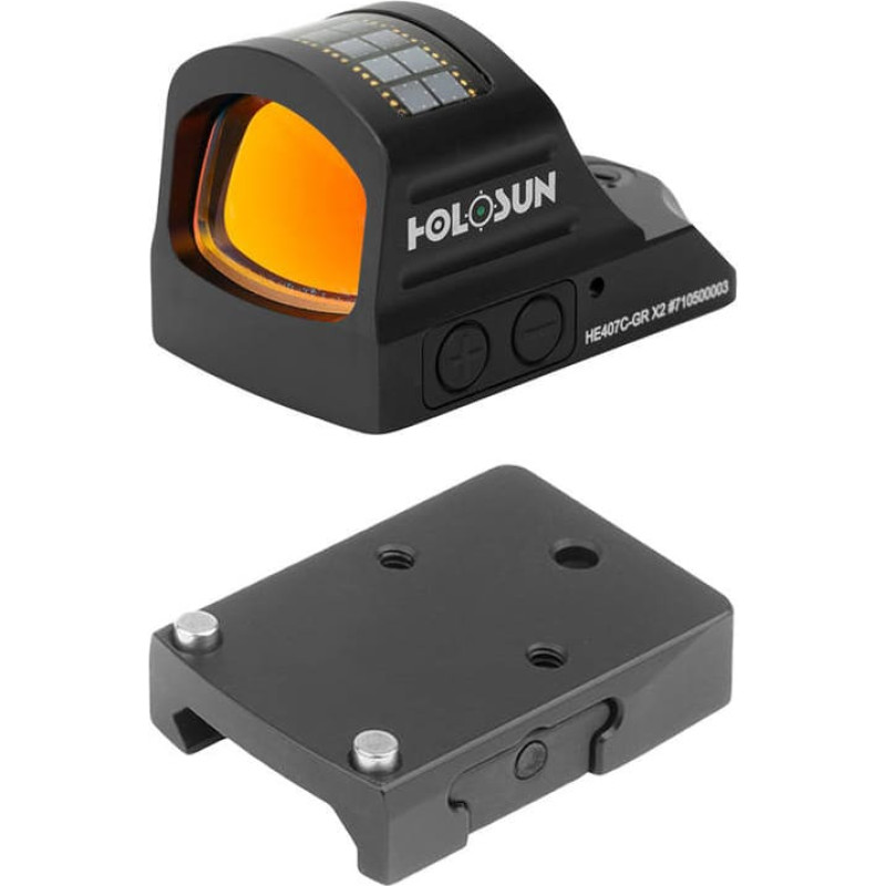 Holosun - HE407C-GR X2 mikro sarkano punktu tēmēklis ar Picatinny sliedes stiprinājumu