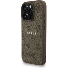 Guess PU Leather 4G Colored Ring Strap MagSafe Case for iPhone 16 Pro Brown