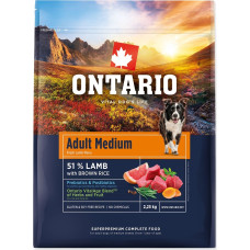 Ontario Sausa barība suņiem - Ontario Adult Medium Lamb and Brown Rice, 2.25 kg